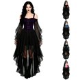 thumbnail image 1 of Xijirk Womens Gothic Renaissance Costume Off Shoulder Lace Up Flare Mesh Sleeve High Low Tulle Dress for Halloween Cosplay Party Role Play,Purple,XXL, 1 of 5
