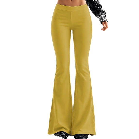 Xijirk Womens High Waist Flare Pants Solid Stretchy Knit Bell‑Bottom Casual Trousers No Pockets Size:2XL