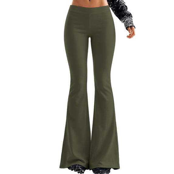 Xijirk Womens High Waist Flare Pants Solid Stretchy Knit Bell‑Bottom Casual Trousers No Pockets Size:L