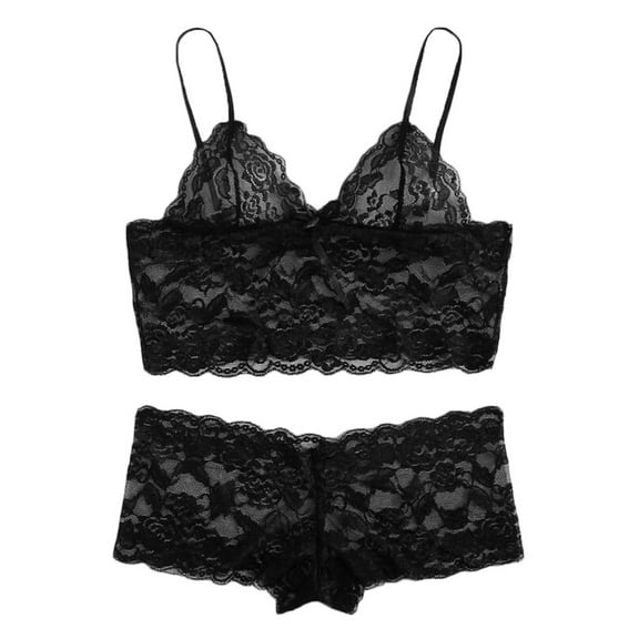 Xijirk Womens Lace Bra and Briefs Set Camisole Sleepwear Lingerie Comfortable Soft Underwear Pajama Set for Home Lounging,Z001 Black,L