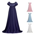thumbnail image 1 of Xijirk Womens Medieval Ball Gown with Off Shoulder Puff Sleeve Empire Waist and Flowy Train for Halloween Cosplay Themed Party, 1 of 5