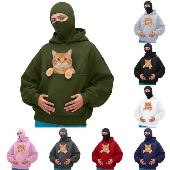 Xijirk Womens Pet Pouch Hoodie with Zipper Hood and Front Pet Carrier Pocket for Small Dogs Cats Daily Walks Casual Weekend Cold Weather Outdoor Activities,Army Green,XL