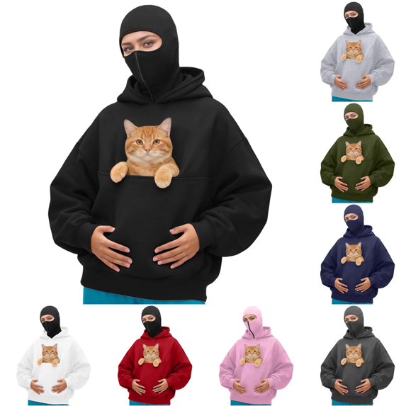 Xijirk Womens Pet Pouch Hoodie with Zipper Hood and Front Pet Carrier Pocket for Small Dogs Cats Daily Walks Casual Weekend Cold Weather Outdoor Activities,Black,M