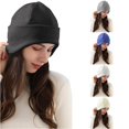 thumbnail image 1 of Xijirk Womens Ribbed Knitted Hat with Ear Cover Soft Warm Headwear for Daily Casual Outdoor Autumn Winter Wear,Black,One Size, 1 of 4