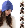 thumbnail image 1 of Xijirk Womens Ribbed Knitted Hat with Ear Cover Soft Warm Headwear for Daily Casual Outdoor Autumn Winter Wear,Navy,One Size, 1 of 4