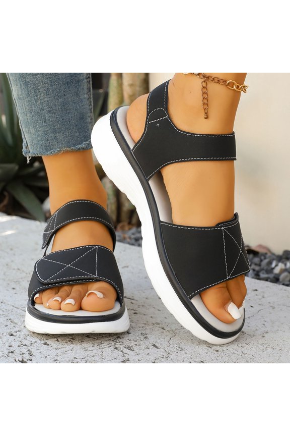 Womens Sandals,Plus Size Fashion Flat Sandals with Upper Design for Overseas Trade Casual Footwear for Wide Feet Comfort,,Black,9