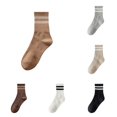 thumbnail image 1 of Xijirk Womens Striped Cuff Mid Calf Socks for Four Season Daily Sports Casual Outfits Soft Rib Knit Trendy Hosiery,Brown,A, 1 of 3