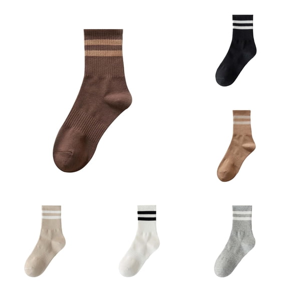 Xijirk Womens Striped Cuff Mid Calf Socks for Four Season Daily Sports Casual Outfits Soft Rib Knit Trendy Hosiery,Coffee,A