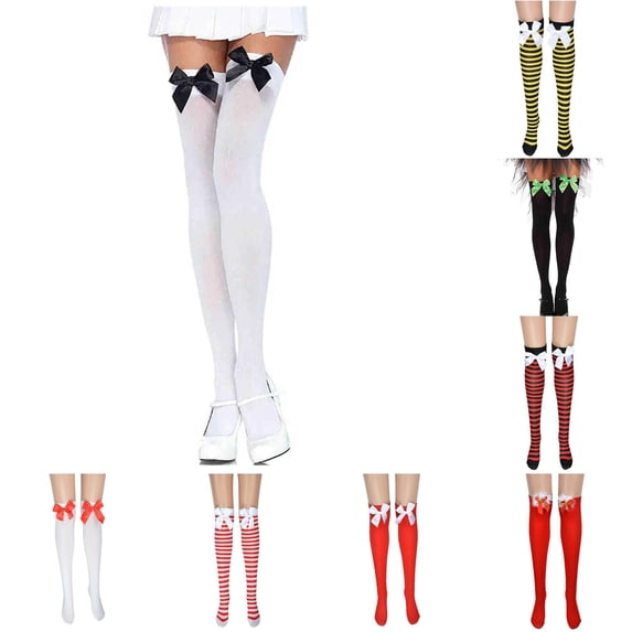 Xijirk Womens Thigh High Socks with Satin Bow Decor Over The Knee Hosiery Clear,One Size