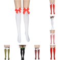 thumbnail image 1 of Xijirk Womens Thigh High Socks with Satin Bow Decor Over The Knee Hosiery White,One Size, 1 of 3