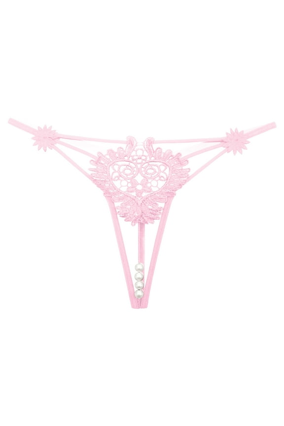 Womens Underwear,Briefs Embroidered Hollow Butterfly Design Low Waist Open Cut Pearl Massage Thong Breathable,Panties for Women,Pink,One Size