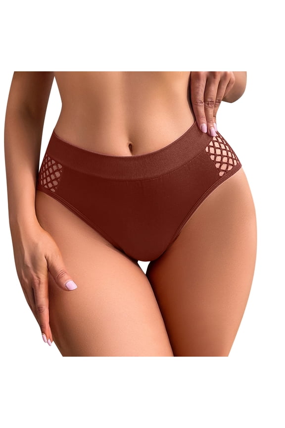 Womens Underwear,Thong Underwear Black Half Lace Design Pure Non Marking Low Waist Breathable Comfortable Daily Wear Style,Panties for Women,Brown,S