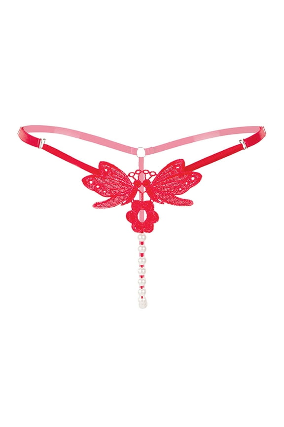 Womens Underwear,Thong Underwear Embroidered Hollow Butterfly Design Low Waist Open Cut Pearl Massage Breathable Daily,Panties for Women,RD2,One Size