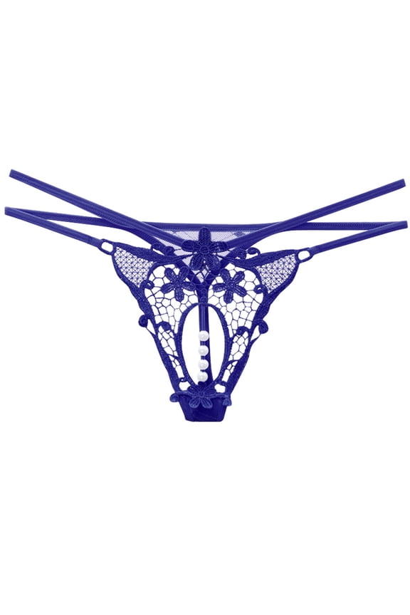 Womens Underwear,Thong Underwear Sexy Transparent Spicy Design Open Crotch Low Waist Seductive Charm Pearl Massage Hollowed Out Daily Wear,Panties for Women,Blue,One Size