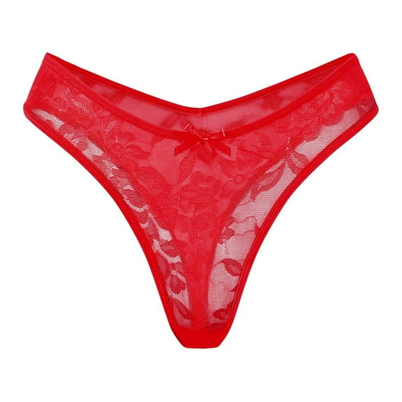 Xijirk Panties for Women,Lace Thong Panties Low Rise Bow Detail Sheer Mesh Comfortable Breathable for Sensual Wear,Womens Underwear,L,Red
