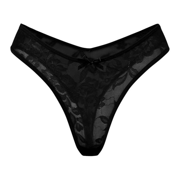 Xijirk Panties for Women,Lace Thong Panties Low Rise Bow Detail Sheer Mesh Comfortable Breathable for Sensual Wear,Womens Underwear,M,Black
