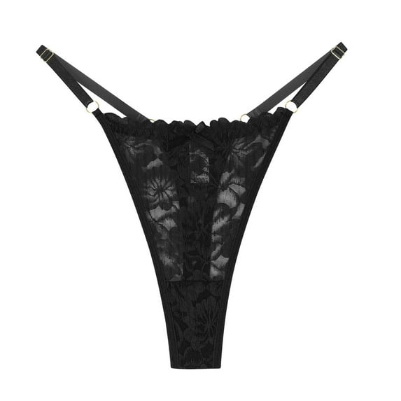 Xijirk Panties for Women,Low Rise Lace Thong Underwear with Bow Tie Hollow Out Design Comfortable Breathable Fit for Casual Wear,Womens Underwear,Black,S