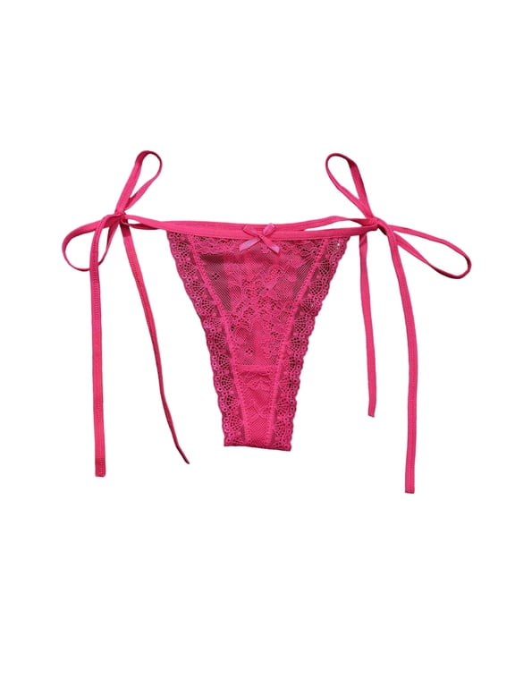 Panties for Women,Lace Thong Panties Low Rise Tie Side Hollow Out G String Breathable for Sensual Comfort,Womens Underwear,L,Hot Pink