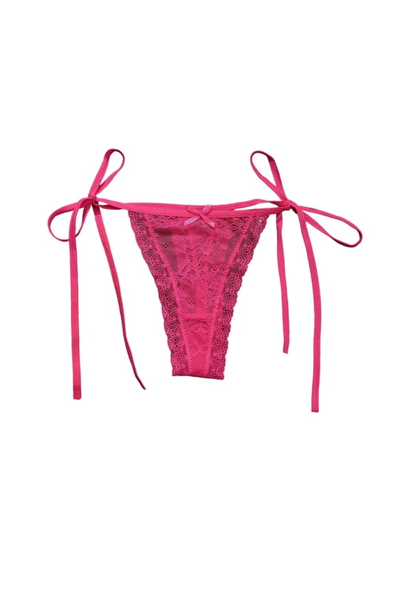 Panties for Women,Lace Thong Panties Low Rise Tie Side Hollow Out G String Breathable for Sensual Comfort,Womens Underwear,L,Hot Pink