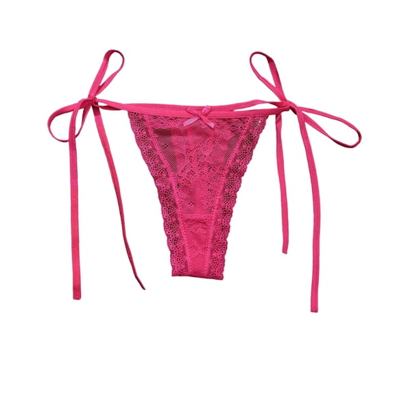 Panties for Women,Pure Desire Lace Thong Underwear For Low Rise T Back G String With Tie Side Straps And Hollow Out Design Comfortable Breathable Soft Stretchable,Womens Underwear,Hot Pink,M
