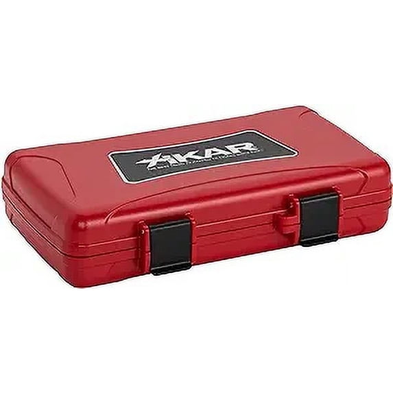 Xikar 5 Cigar Travel Humidor Case, Stainless Steel Hinges, Red