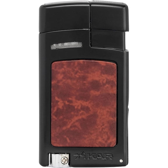 Xikar Forte Jet Flame Lighter, Decorative High-Touch Insert, Black with Burl Inserts