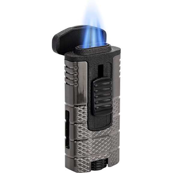 Xikar Tactical Triple Jet Flame Lighter, Ergonomic Metal Body, Gunmetal & Black