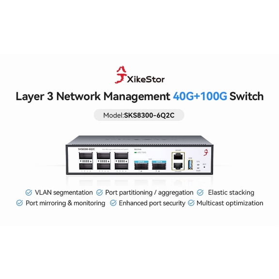 XikeStor SKS8300-6Q2C 8-Ports 1200 Gbps Ethernet Switch with Auto Speed Sensing