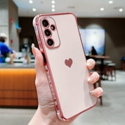 Xilaimi for Samsung Galaxy S25 FE Phone Case, Soft Cute Shockproof Slim Phone , Love Heart Plating TPU Shockproof Case for Samsung S25 FE,Girls Women ,Pink