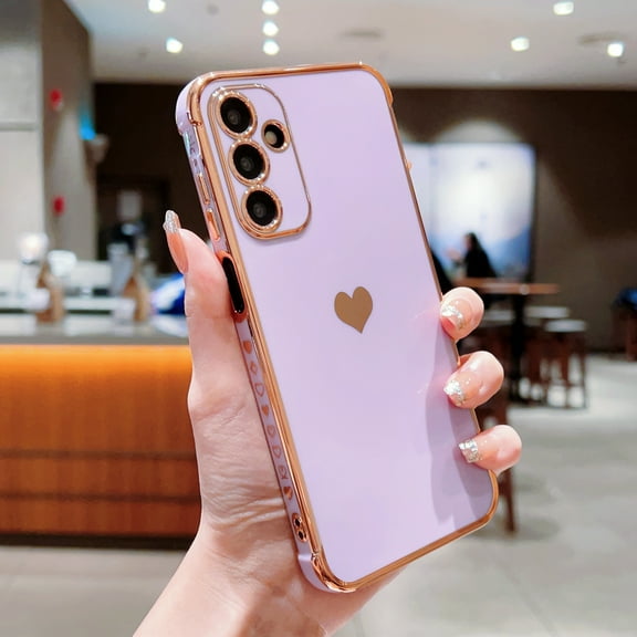 Xilaimi for Samsung Galaxy S25 FE Phone Case, Soft Cute Shockproof Slim Phone , Love Heart Plating TPU Shockproof Case for Samsung S25 FE,Girls Women ,Purple