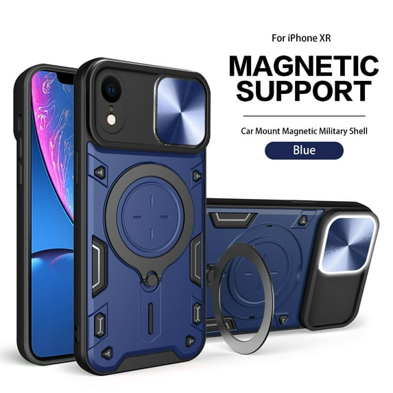 Xilaimitoo For iPhone Xr Case,with Slide Camera Cover , Full Body Military-Grade Case with Upgrade Magnetic Ring Kickstand for iPhoneXr Case -Blue