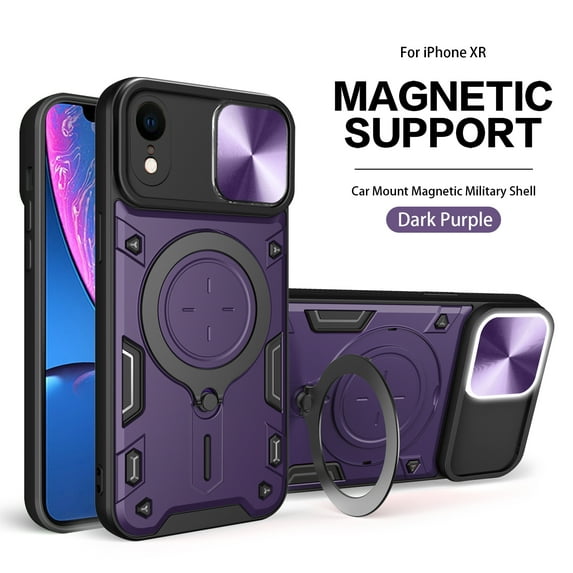 Xilaimitoo For iPhone Xr Case,with Slide Camera Cover , Full Body Military-Grade Case with Upgrade Magnetic Ring Kickstand for iPhoneXr Case -Purple