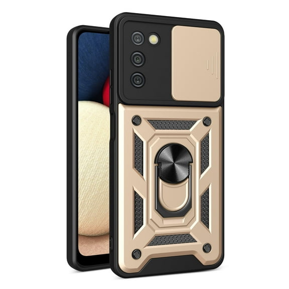 Xilaimitoo for Galaxy A03S 5G Case, Samsung AO3S 5G Case with Slide Camera Cover, Full Body Military-Grade Phone Case with Upgrade Kickstand for A03S 5G, Gold