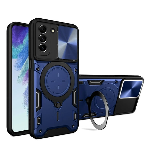 Xilaimi For Samsung Galaxy S21 FE 5G Phone Case, Samsung S 21 FE 5G Case with Slide Camera Cover, Full Body Military-Grade Phone Case with Upgrade Kickstand for S21 FE 5G, Blue