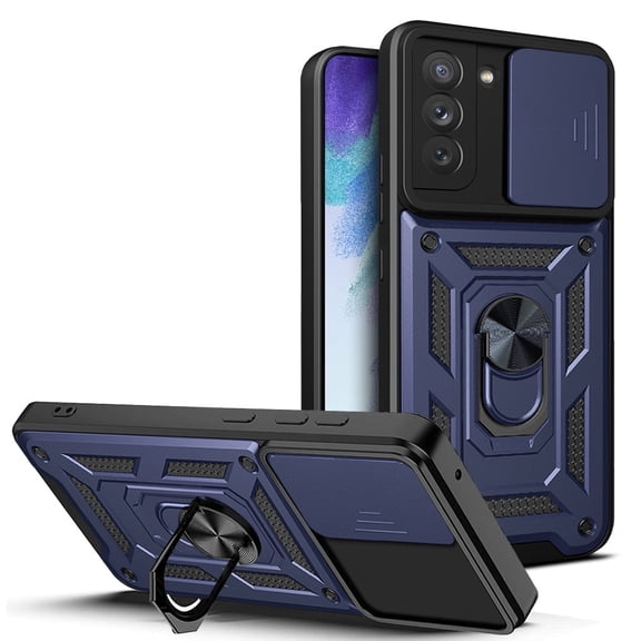 Xilaimitoo for Galaxy S21 FE 5G Case, Samsung S21 FE 5G Case with Slide Camera Cover, Full Body Military-Grade Phone Case with Upgrade Kickstand for S21 FE 5G, Blue