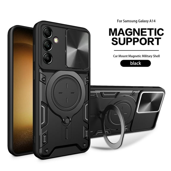 Xilaimitoo for Samsung Galaxy A14 5G Case, Heavy Duty Shockproof Armor Case with Slide Cover & Upgrade Magnetic 360°Rotatable Kickstand Galaxy A14 5G Case , Black