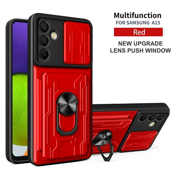 Xilaimitoo Samsung Galaxy A15 Case, Samsung A 15 Phone Case with Slide Camera Cover&Card Holder, 360 Full Body Military-Grade Phone Case with Kickstand for Samsung A15