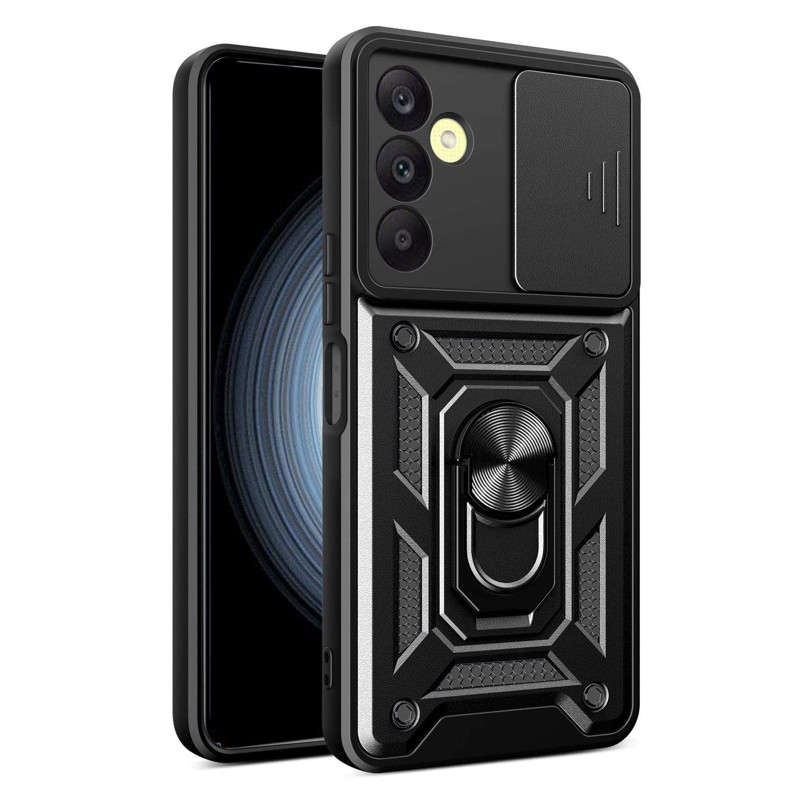 Xilaimitoo for Samsung Galaxy A25 5G Case, Samsung A 25 Phone Case, Heavy Duty Shockproof Case with Slide Camera Cover & Magnetic Rotatable Ring Kickstand Case for A 25, Black