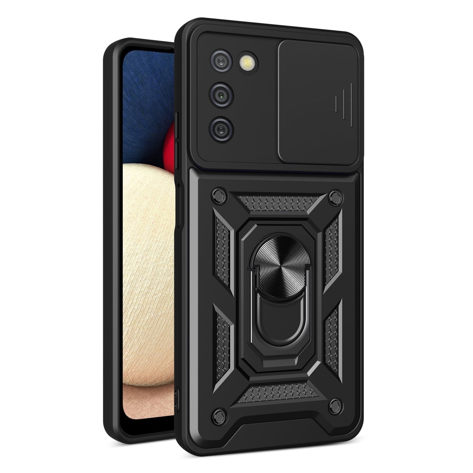 Xilaimitoo for Samsung Galaxy AO3S 5G Case, A03S Case with Slide Camera Cover, Military-Grade Phone Case with Upgrade Kickstand for Samsung Ao3S, Black