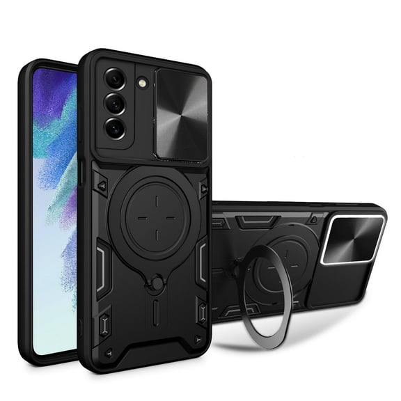 Xilaimitoo For samsung galaxy s21 fe 5g case,  with Slide Camera Cover, Military-Grade Phone Case with Upgrade Kickstand for Samsung s21fe, Black