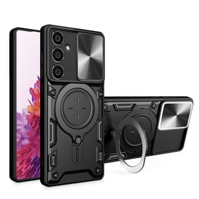 Xilaimitoo for Samsung Galaxy S23 FE 5G Case, Galaxy S23FE Case with Slide Camera Cover, Military-Grade Phone Case with Upgrade Kickstand for Samsung S23 FE, Black