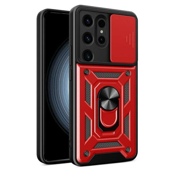 Xilaimitoo for Samsung S24 Ultra Case, Galaxy S24 Ultra 5G Case with Slide Camera Cover, Military-Grade Phone Case with Kickstand for Samsung S 24 Ultra, Red