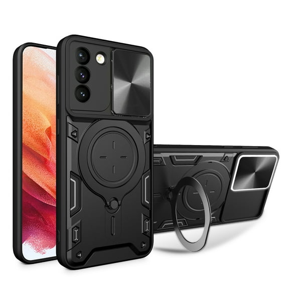 Xilaimitoo for Samsung Galaxy S21 Case, S21 Case with Slide Camera Cover, Military-Grade Phone Case with Upgrade Kickstand for Samsung S21, Black