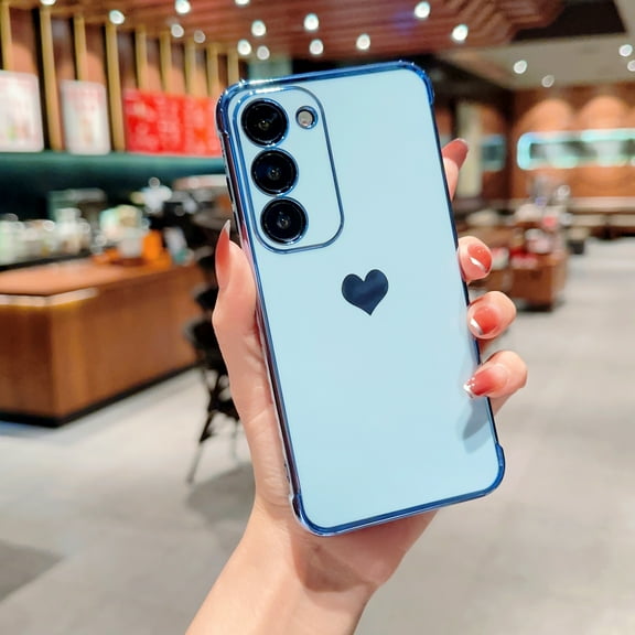 Xilaimitoo for Samsung Galaxy S23 Case, Phone Case Galaxy S23, Love Heart Plating TPU Shockproof Case for Samsung S23, Blue