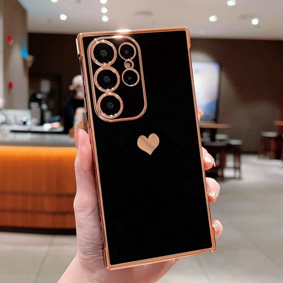 Xilaimitoo for Samsung Galaxy S24 Ultra Case, Phone Case Galaxy S24 Ultra, Love Heart Plating TPU Shockproof Case for Samsung S24 Ultra, Black