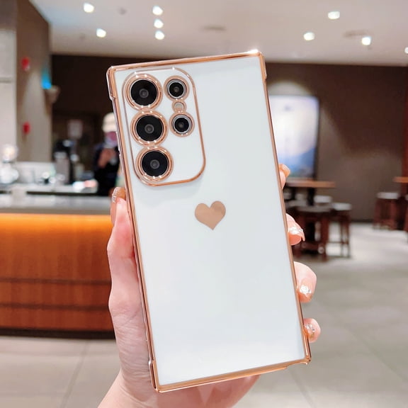 Xilaimitoo for Samsung Galaxy S24 Ultra Case, Phone Case Galaxy S24 Ultra, Love Heart Plating TPU Shockproof Case for Samsung S24 Ultra, White
