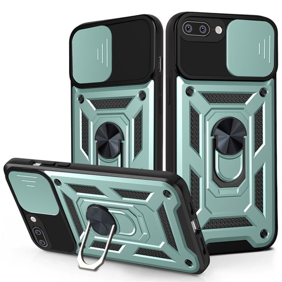 Xilaimitoo for iPhone 7 Plus Case, Phone 8 Plus Case with Slide Camera Cover, Full Body Military-Grade Phone Case with Kickstand for iPhone 8 Plus/7 Plus, Green