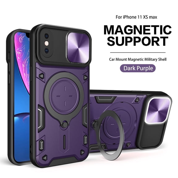 Xilaimitoo For iPhone XS Max Case,with Slide Camera Cover , Full Body Military-Grade Case with Upgrade Magnetic Ring Kickstand for iPhoneXS Max Case -Purple