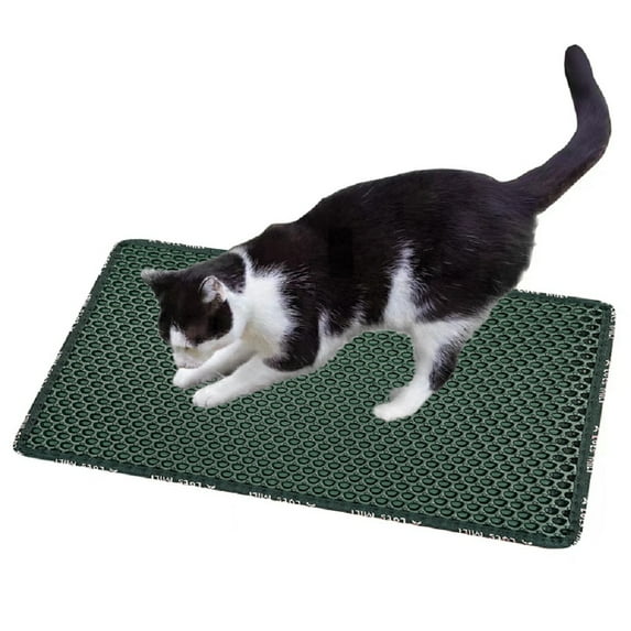 Xile Kitty Litter Trapping Mat, Double Layer Mats with MiLi Shape Scratching design, Scatter Control 21" x 14" Green