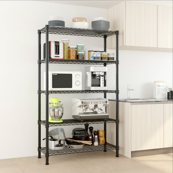 Xilee 14" D36" W72" H Wire Shelving Unit Commercial Metal Shelf with 5 Tier Adjustable Layer Rack Strong Steel for Restaurant Garage Pantry Kitchen GarageBlack